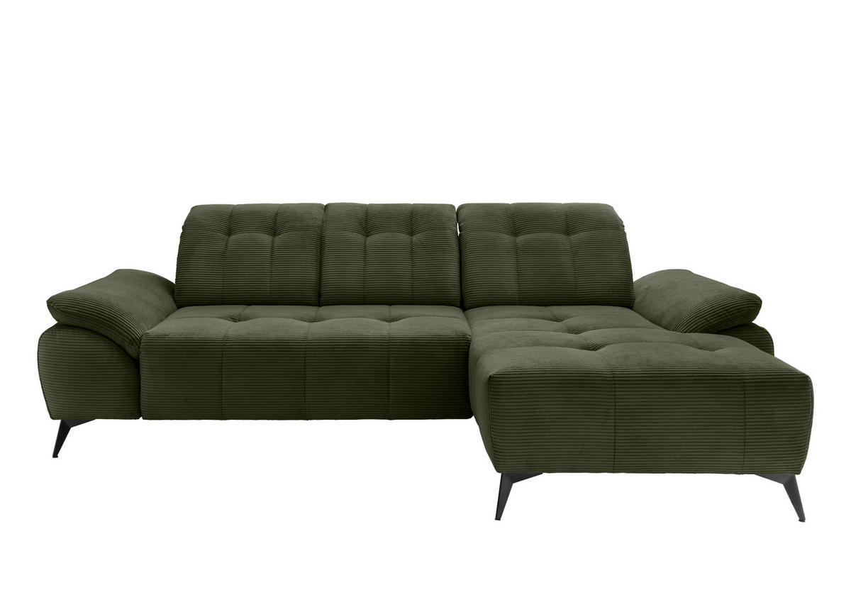 ECKSOFA Cord Dunkelgrün  - Dunkelgrün/Schwarz, Modern, Textil/Metall (280/180cm) - Livetastic