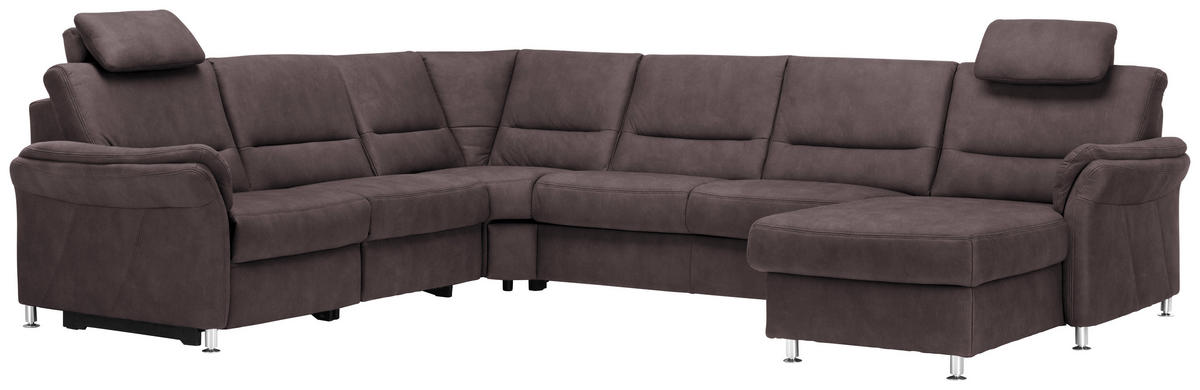 WOHNLANDSCHAFT in Mikrofaser Graubraun  - Graubraun/Alufarben, KONVENTIONELL, Textil/Metall (262/335/173cm) - Beldomo System