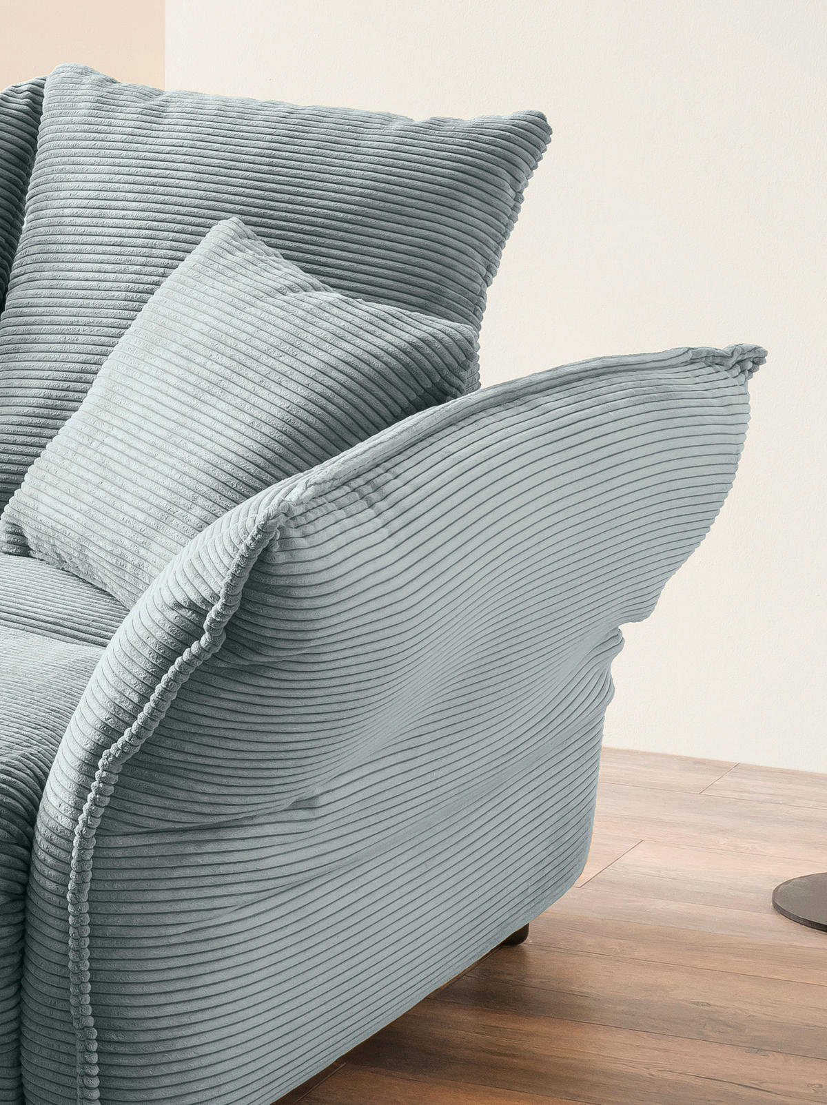 BIGSOFA in Cord Hellblau  - Chromfarben/Hellblau, Modern, Kunststoff/Textil (242/71/90/131cm) - Livetastic