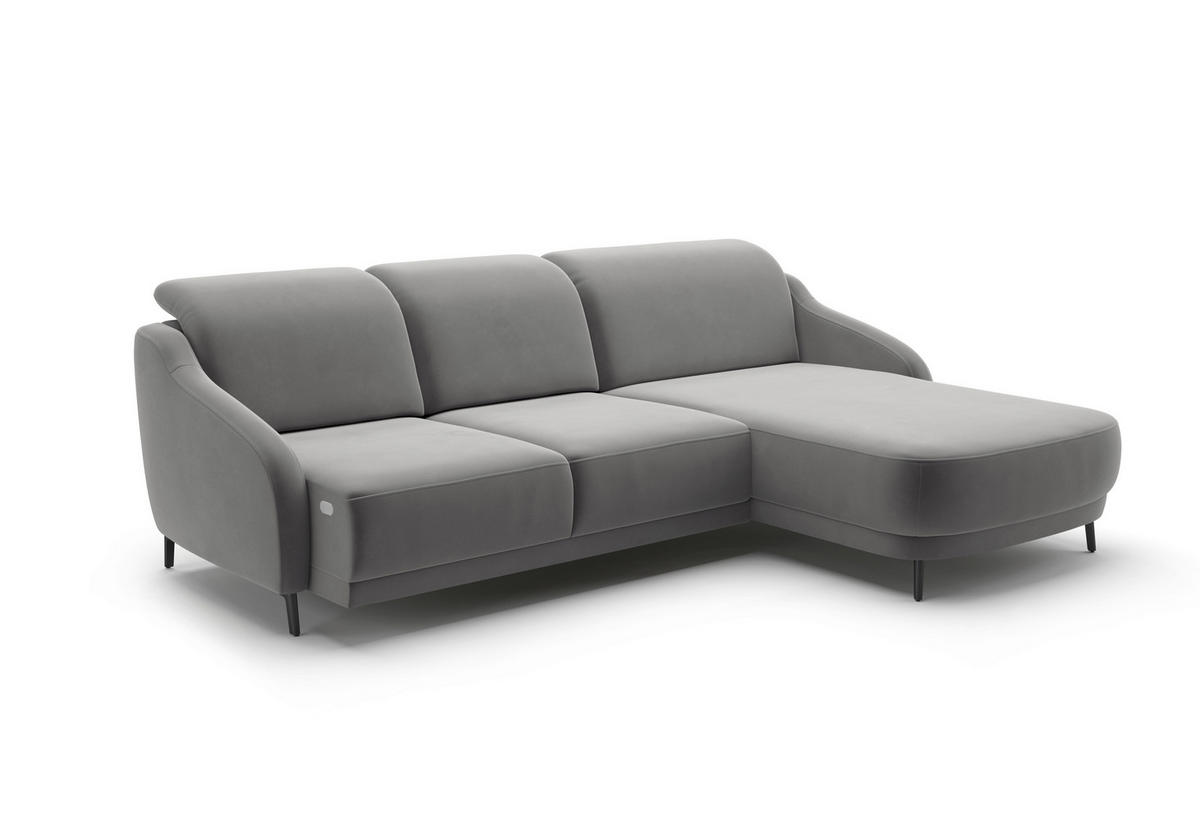 ECKSOFA BLUES V Grau Samt  - Schwarz/Grau, MODERN, Textil/Metall (271/191cm) - Sit & More