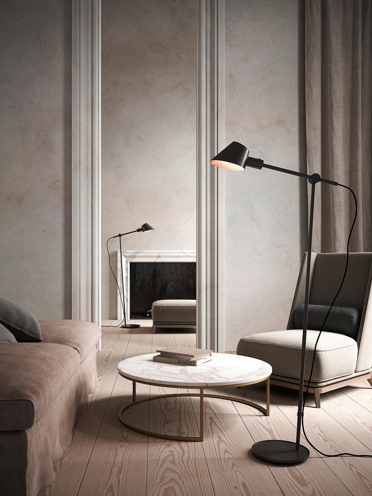 STEHLEUCHTE  58/129 cm   - Schwarz, Design, Metall (58/129cm) - Nordlux