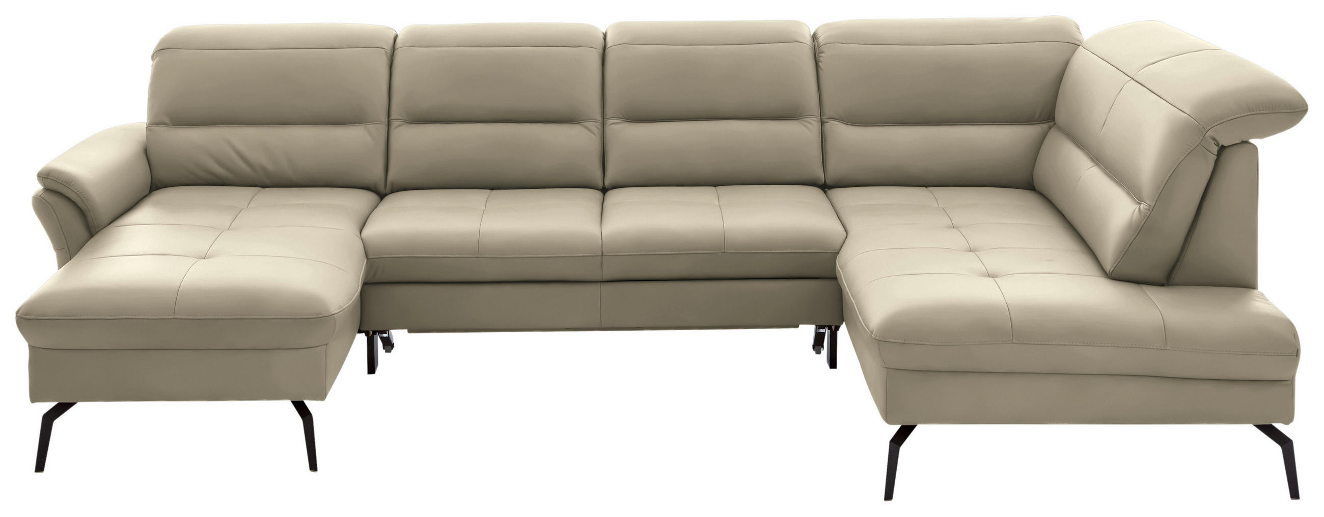 WOHNLANDSCHAFT in Echtleder Creme, Naturfarben  - Creme/Schwarz, Design, Leder/Metall (181/336/206cm) - Beldomo Speed