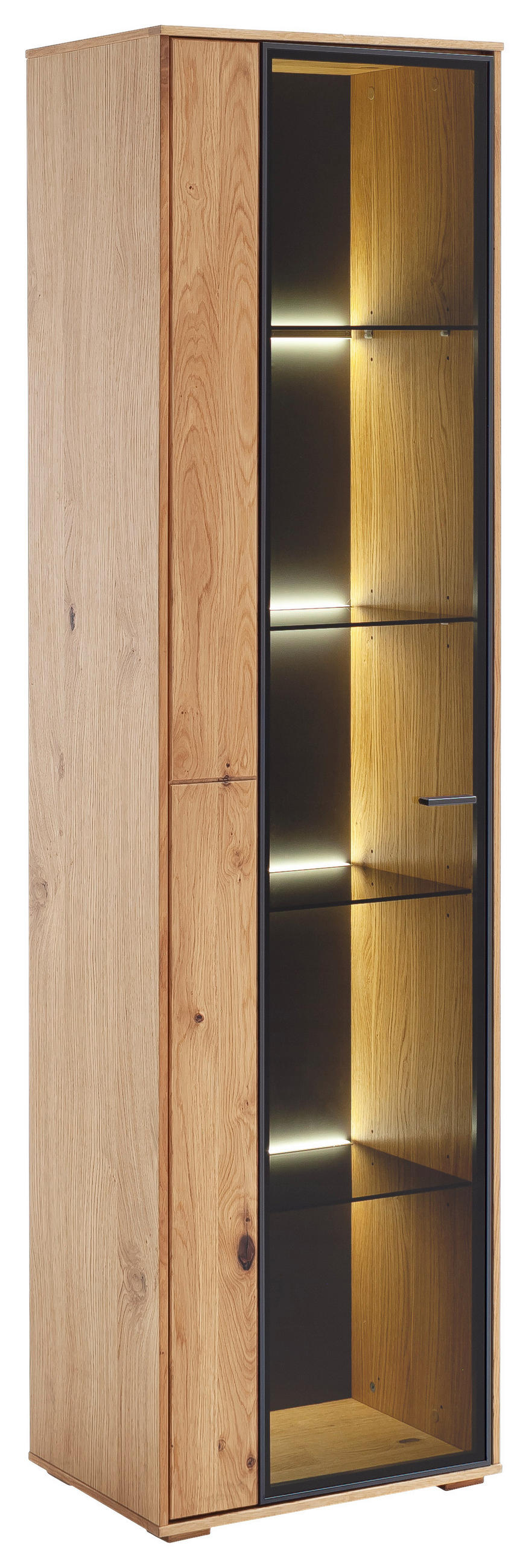 VITRINE in furniert, massiv Balkeneiche Anthrazit, Eichefarben  - Eichefarben/Anthrazit, Natur, Glas/Holz (52/190/37cm) - Linea Natura