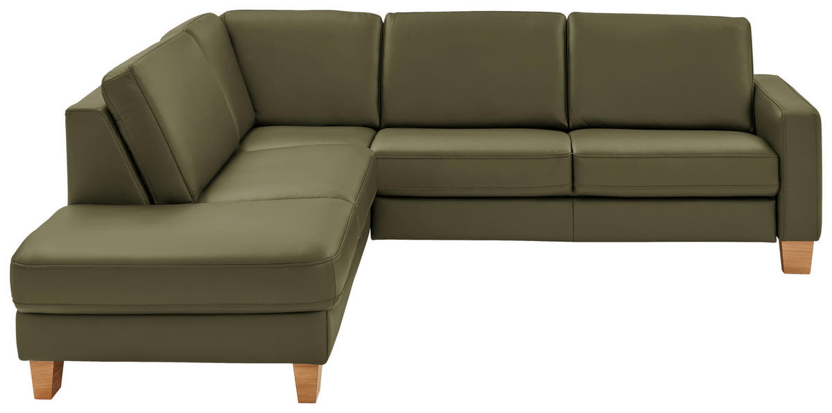 ECKSOFA in Echtleder Grün  - Eiche Bianco/Grün, Natur, Leder/Holz (235/257cm) - Valdera