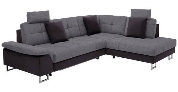 WOHNLANDSCHAFT in Flachgewebe Hellgrau, Dunkelbraun - Chromfarben/Dunkelbraun, Design, Textil/Metall (296/229cm) - Novel