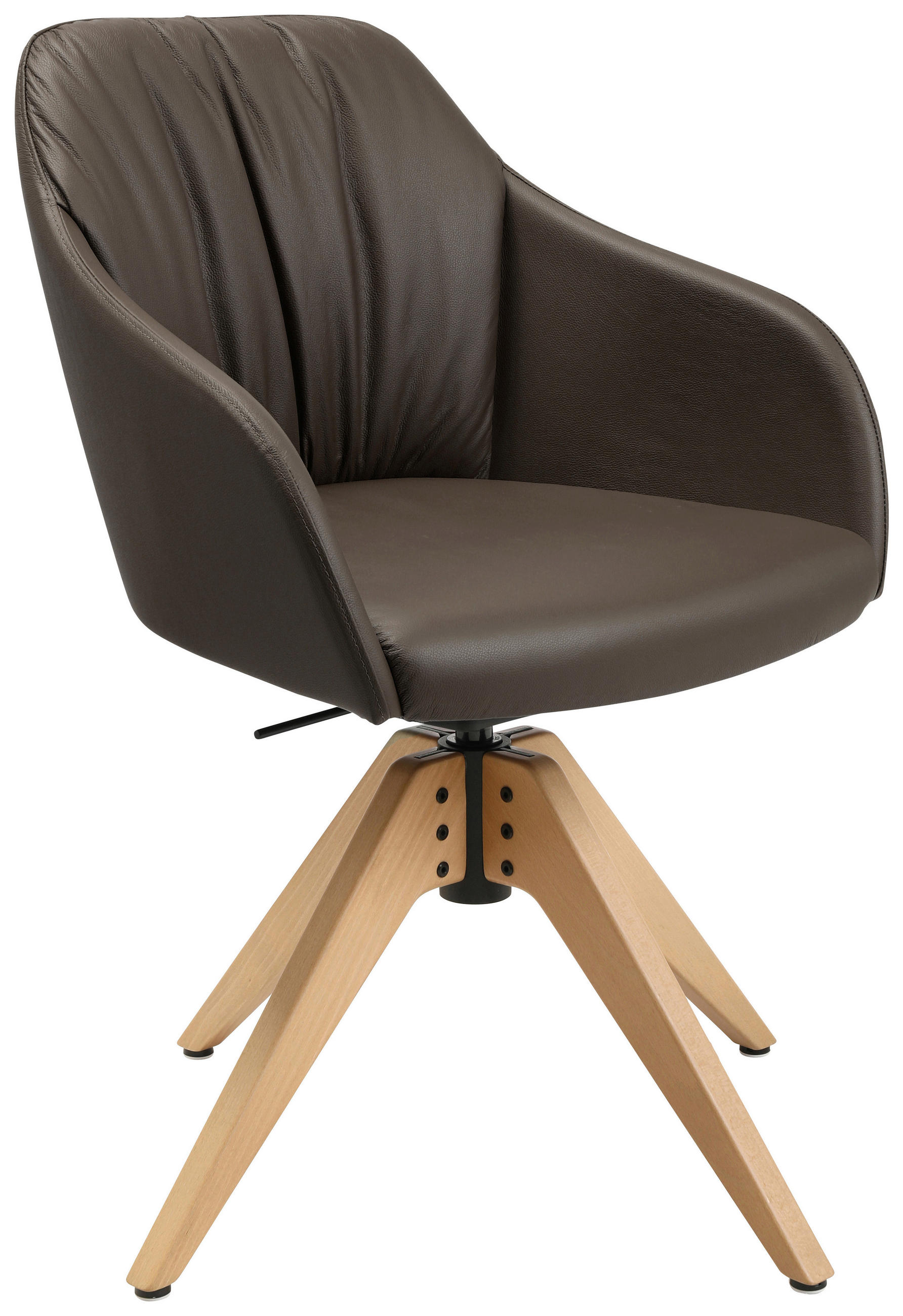 ARMLEHNSTUHL  in Echtleder pigmentiert  - Eichefarben/Braun, Design, Leder/Holz (58/82,5-85,2/60cm) - Johann Jakob
