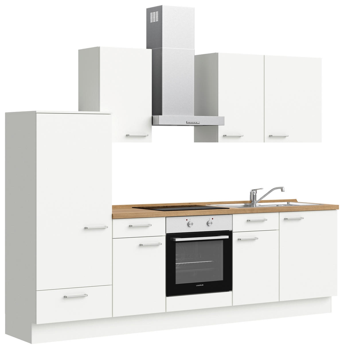KÜCHENBLOCK Touch 270 cm  in Weiß, Eichefarben  - Edelstahlfarben/Eichefarben, MODERN, Holzwerkstoff/Metall (270cm) - Nobilia