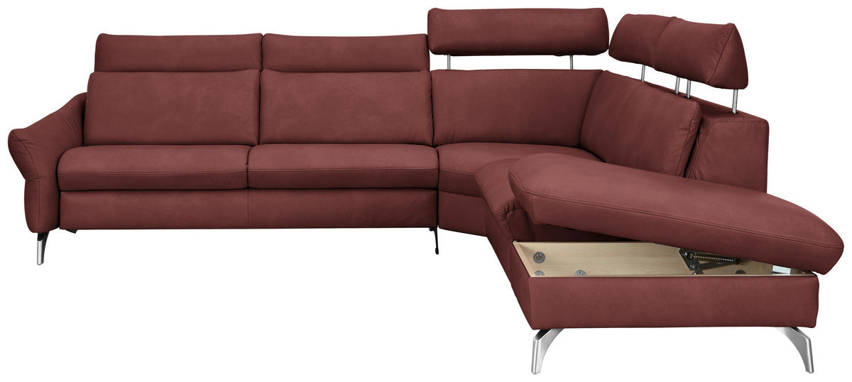 ECKSOFA in Echtleder Rotbraun  - Edelstahlfarben/Rotbraun, Konventionell, Leder/Metall (296/242cm) - Himolla Komfortklass