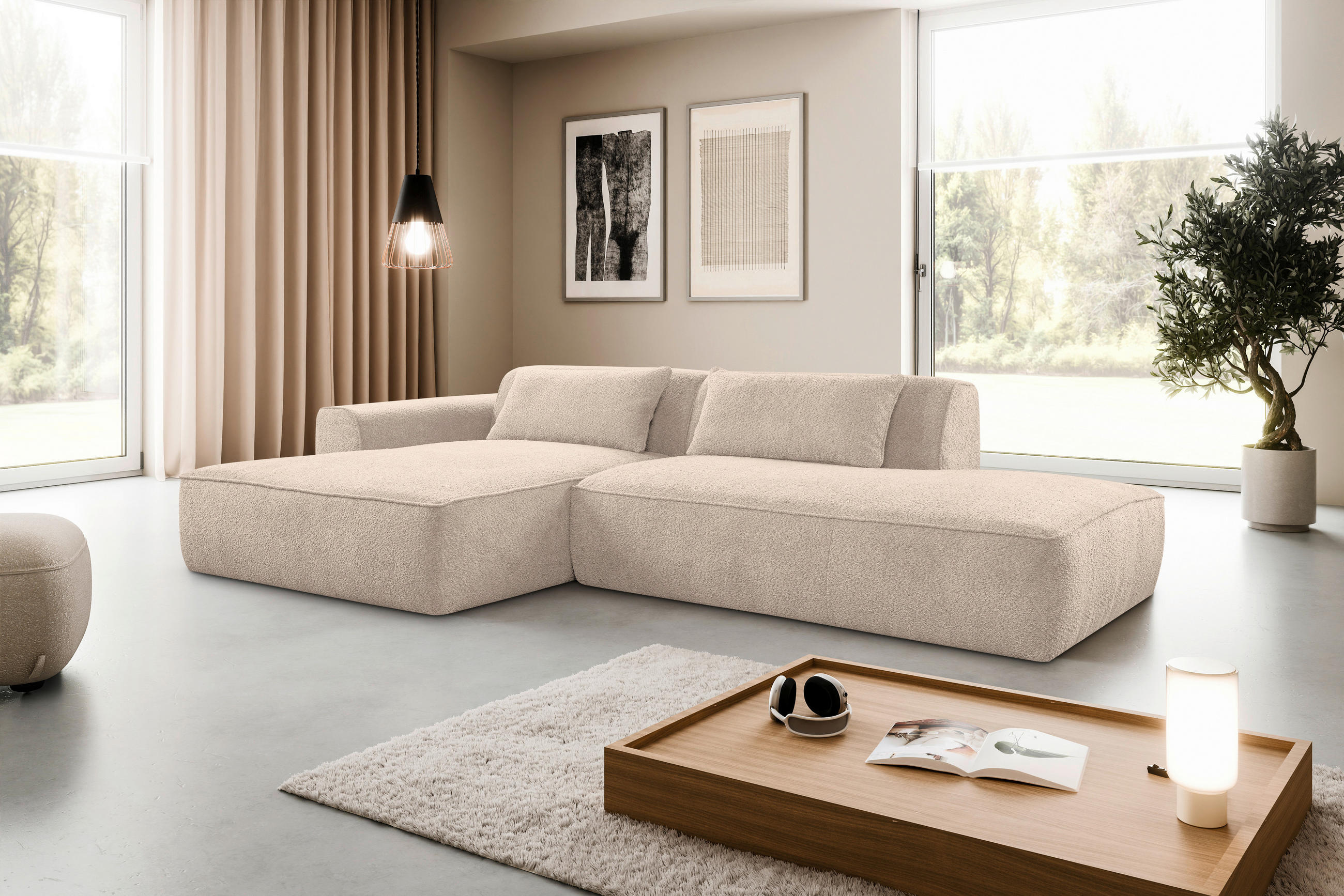 ECKSOFA BILLUND Sandfarben Cord Nierenkissen  - Sandfarben/Schwarz, KONVENTIONELL, Kunststoff/Textil (294/165cm) - Livetastic