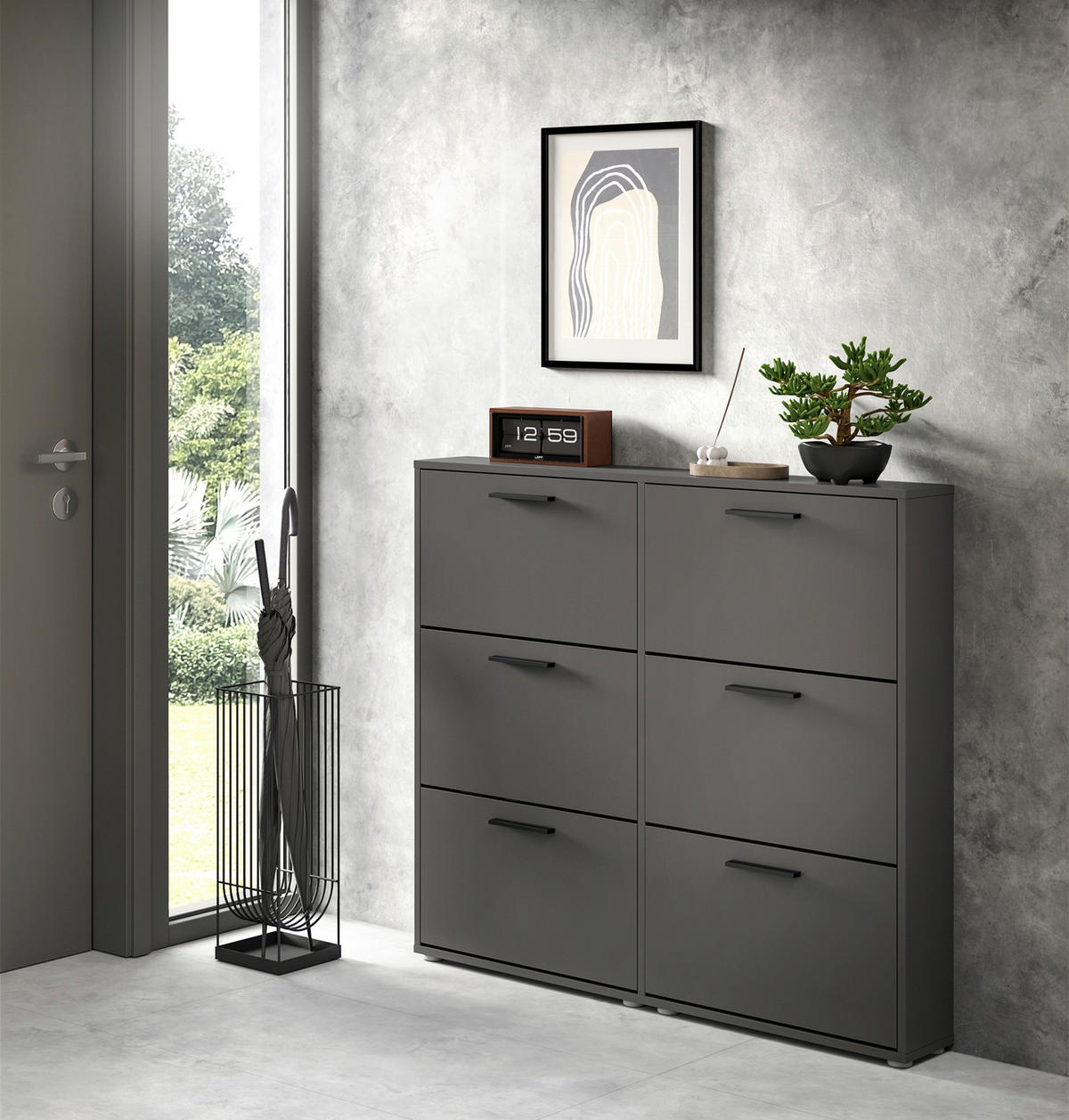 OMARA Z LOPUTAMI ZA ČEVLJE antracit - siva/črna, Design, umetna masa/leseni material (116/103/17cm) - Carryhome