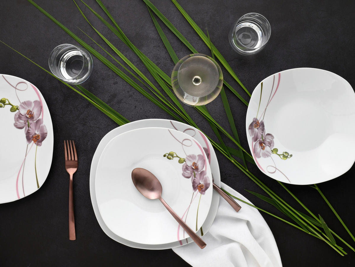 TAFELSERVICE Square Orchidee 12-teilig  - Rosa/Weiß, Trend, Keramik - Creatable
