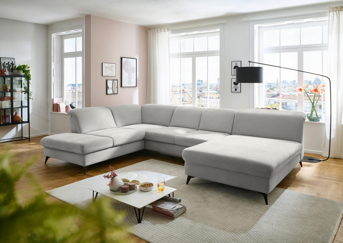 WOHNLANDSCHAFT Chenille Cappuccino  - Schwarz/Cappuccino, Design, Textil/Metall (255/369/198cm) - Beldomo Style