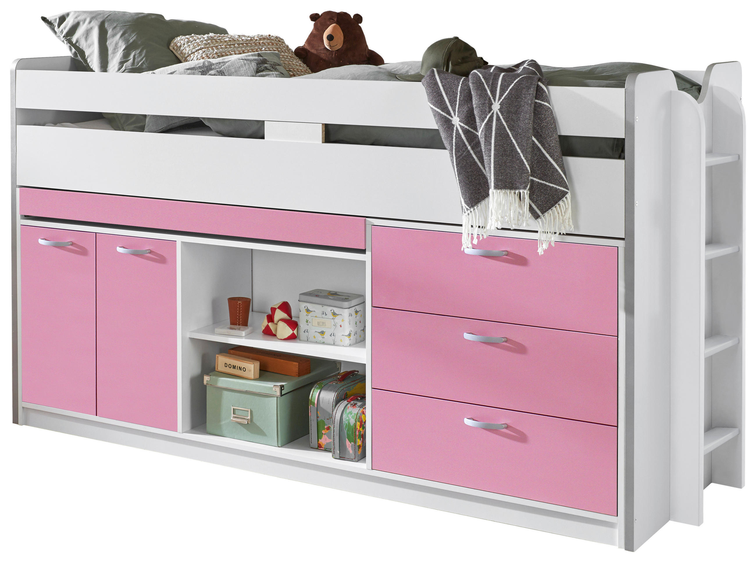 SREDNJE VISOKI KREVET    - bijela/ružičasta, Moderno, drvni materijal (90/200cm) - Livetastic