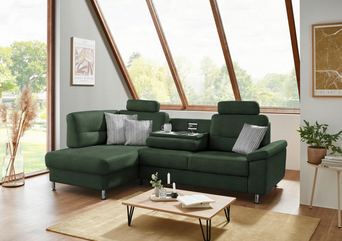 ECKSOFA Flachgewebe Grün  - Alufarben/Grün, Konventionell, Textil/Metall (160/244cm) - Beldomo Comfort