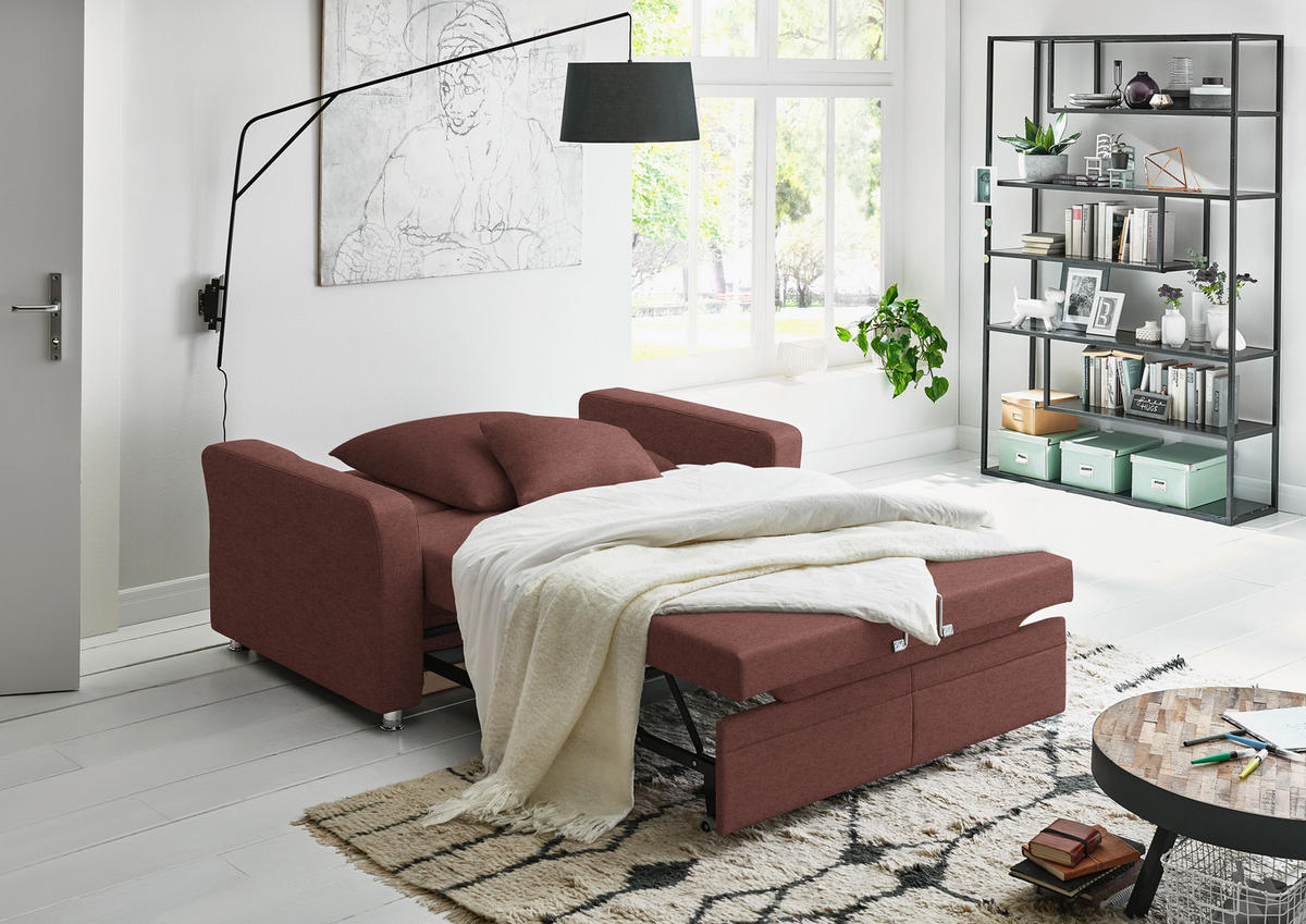 SCHLAFSOFA  in Chenille Weinrot  - Chromfarben/Weinrot, KONVENTIONELL, Textil/Metall (206/90/100cm) - Beldomo Style