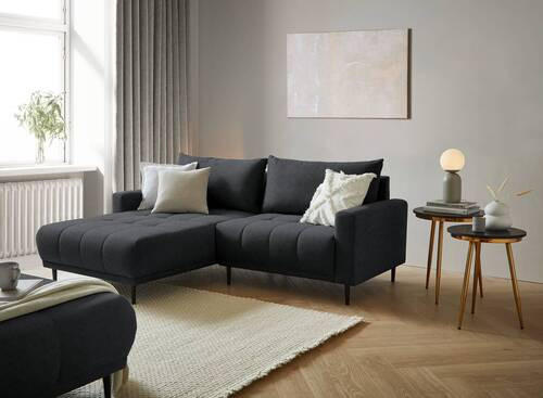 ECKSOFA Dunkelgrau Flachgewebe  - Dunkelgrau/Schwarz, Design, Holz/Textil (160/215cm) - Stylife