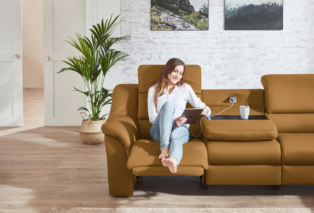 ECKSOFA  in Echtleder Senfgelb  324/260 cm  - Chromfarben/Senfgelb, KONVENTIONELL, Leder/Kunststoff (324/260cm) - Cantus