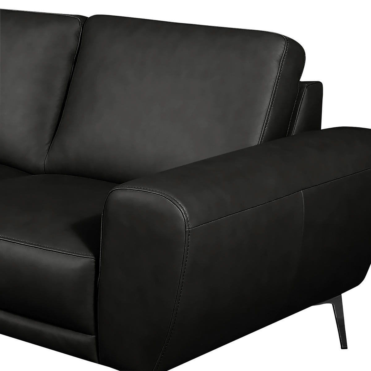 2-SITZER-SOFA Schwarz Echtleder  - Schwarz, Design, Leder/Metall (177/85/92cm) - Livetastic