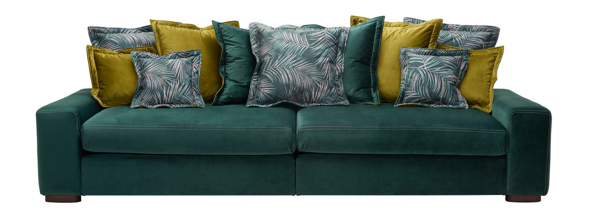 BIGSOFA in Velours Dunkelgrün  - Wengefarben/Dunkelgrün, Lifestyle, Holz/Textil (289/90/115cm) - Landscape