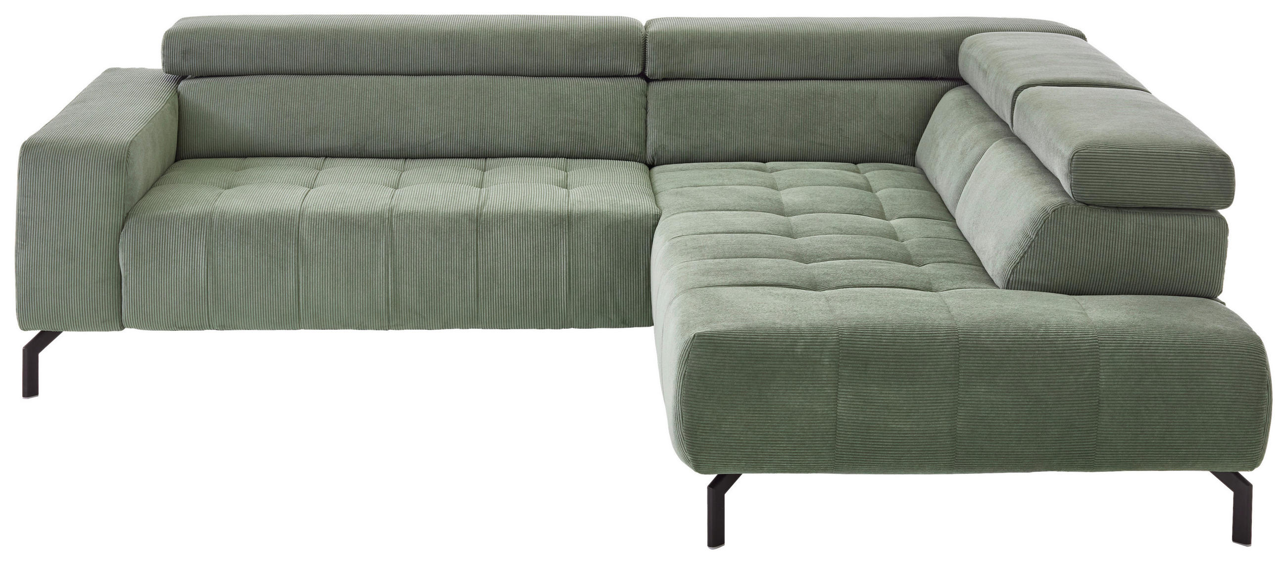 ECKSOFA Waldgrün Cord  - Waldgrün/Schwarz, Design, Textil/Metall (261/214cm) - Beldomo Style