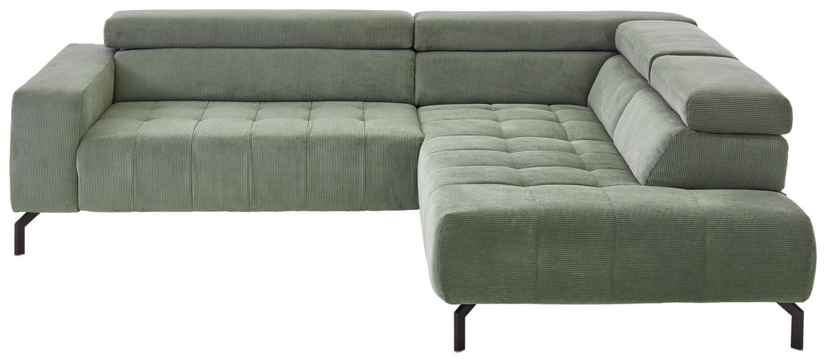 ECKSOFA Waldgrün Cord  - Waldgrün/Schwarz, Design, Textil/Metall (261/214cm) - Beldomo Style