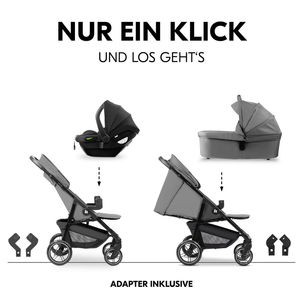KINDERWAGENSET  Shop N Care Trio Set  Grey  - Schwarz/Grau, Basics, Kunststoff/Textil (52/110/91cm) - Hauck