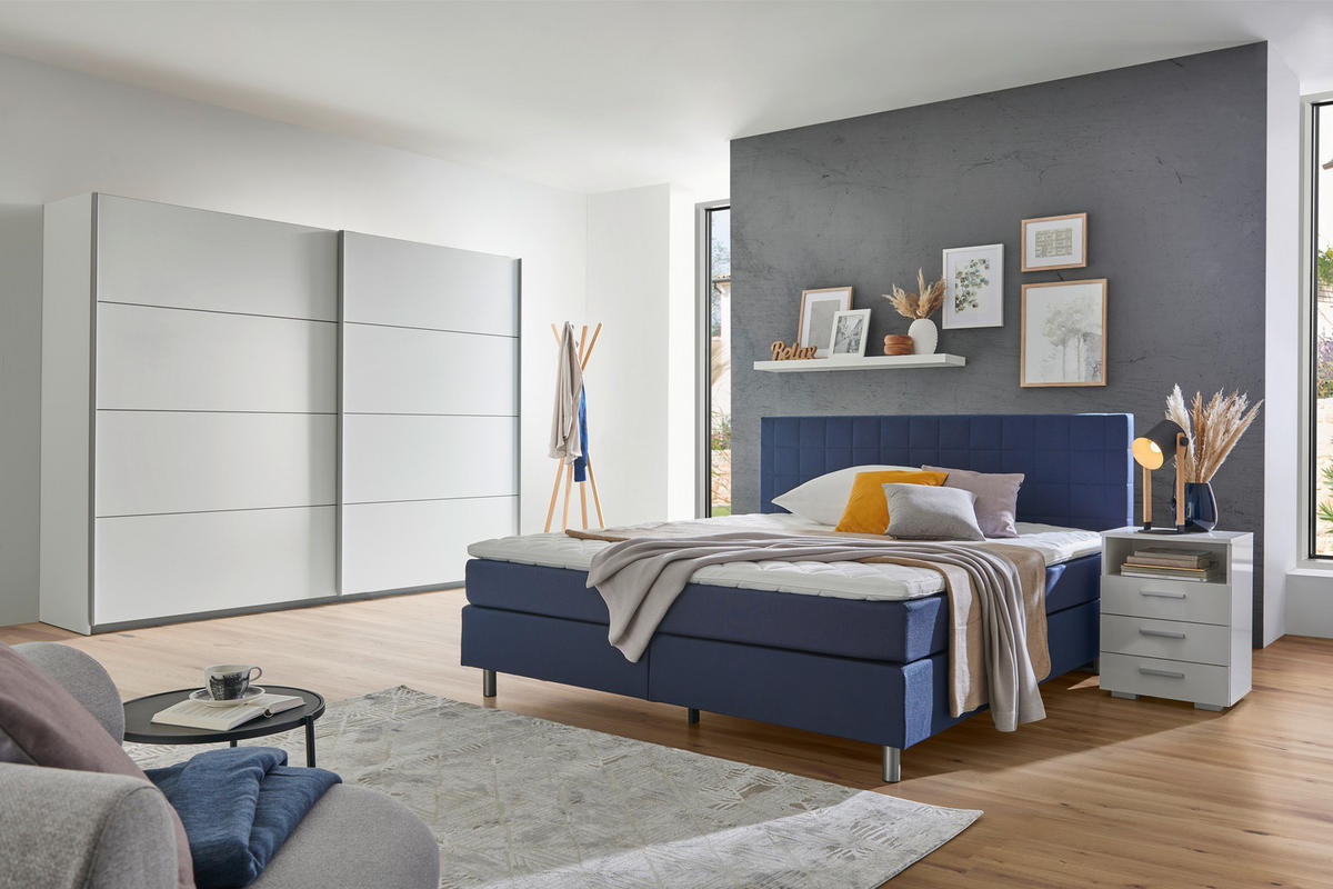 BOXSPRINGBETT 180/200 cm  in Dunkelblau  - Alufarben/Dunkelblau, Konventionell, Textil/Metall (180/200cm) - Carryhome