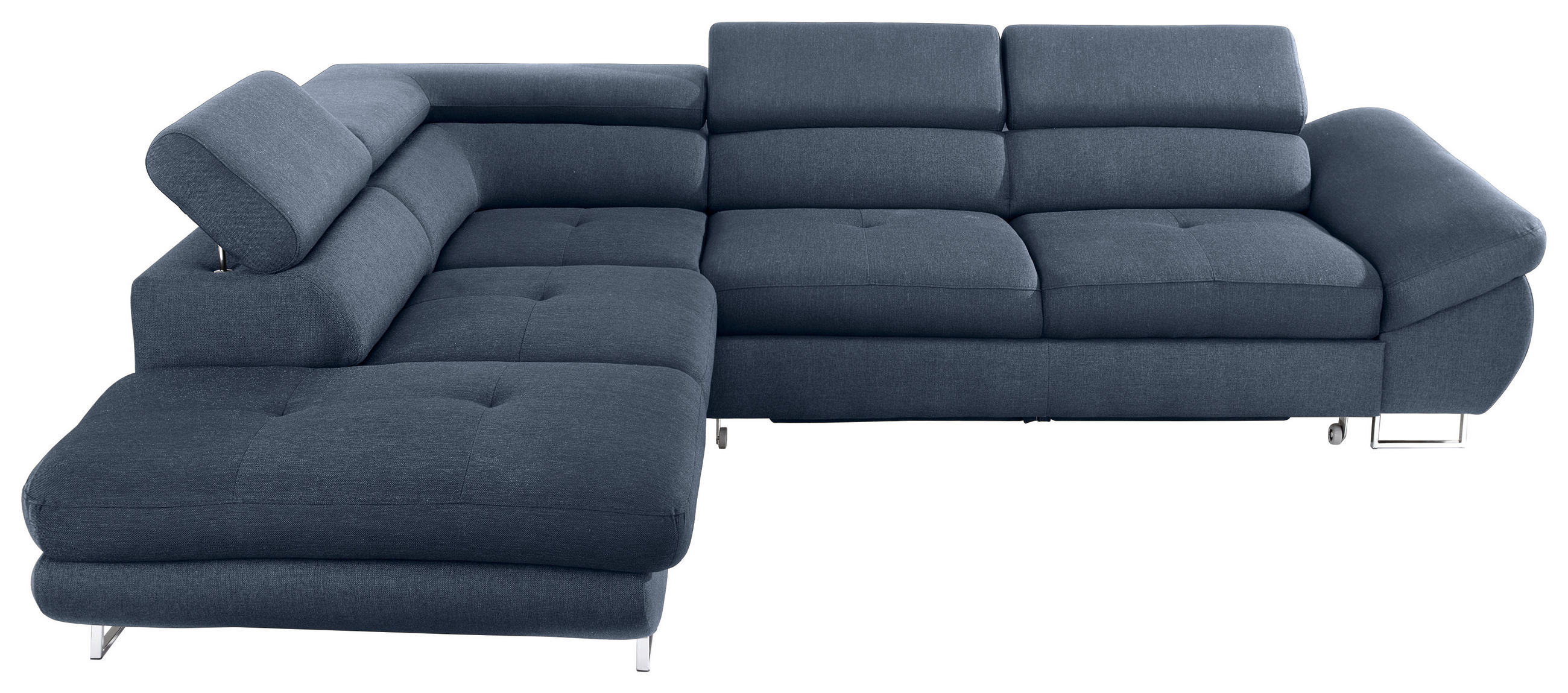 ECKSOFA Dunkelblau Webstoff Bettkasten, Schlaffunktion, Rücken echt, Kopfteilverstellung  - Dunkelblau, Design, Textil/Metall (235/280cm) - Hom`in