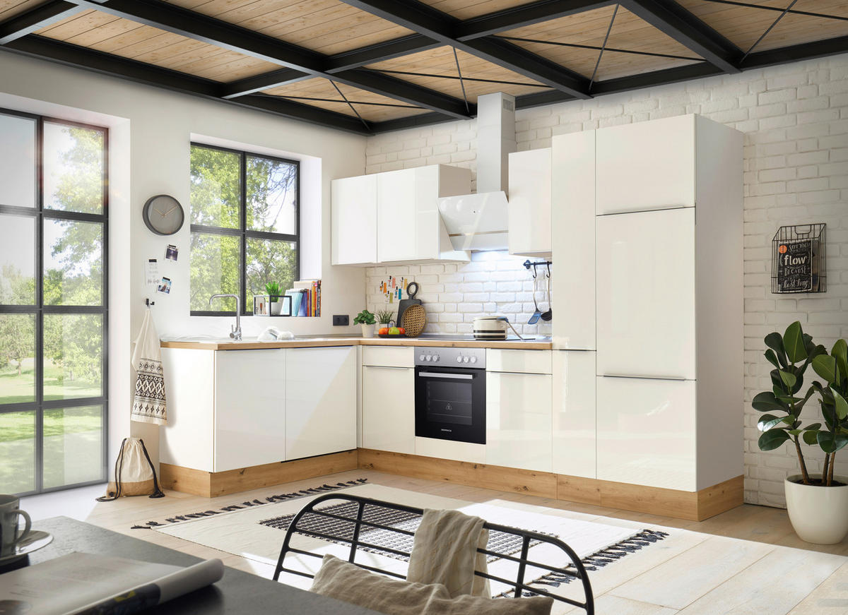 ECKKÜCHE 170/310 cm  in Weiß, Weiß Hochglanz  - Weiß Hochglanz/Alufarben, LIFESTYLE, Holzwerkstoff/Kunststoff (170/310cm) - Respekta