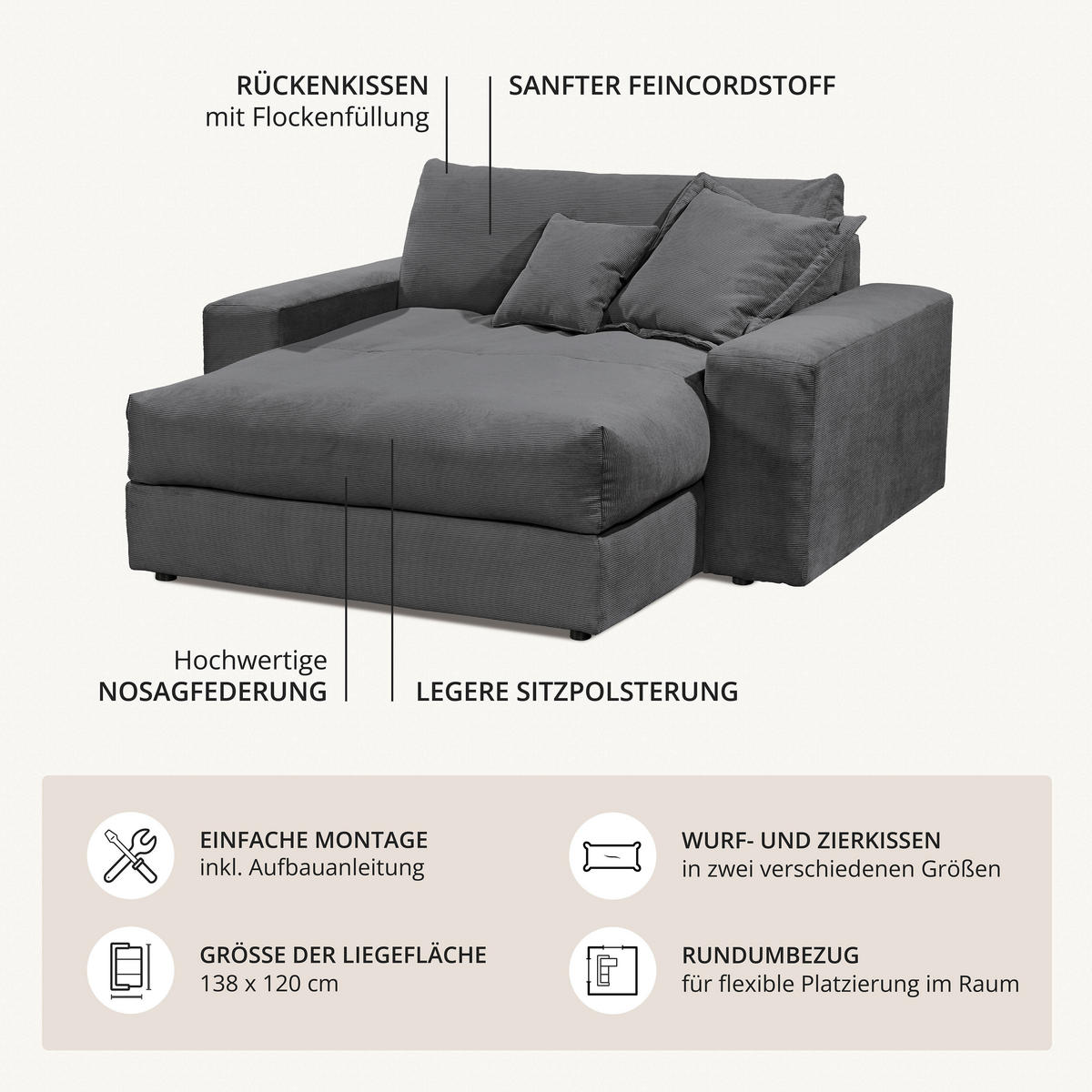XXL-SESSEL - Schwarz/Grün, MODERN, Textil (180/70/180cm) - P & B