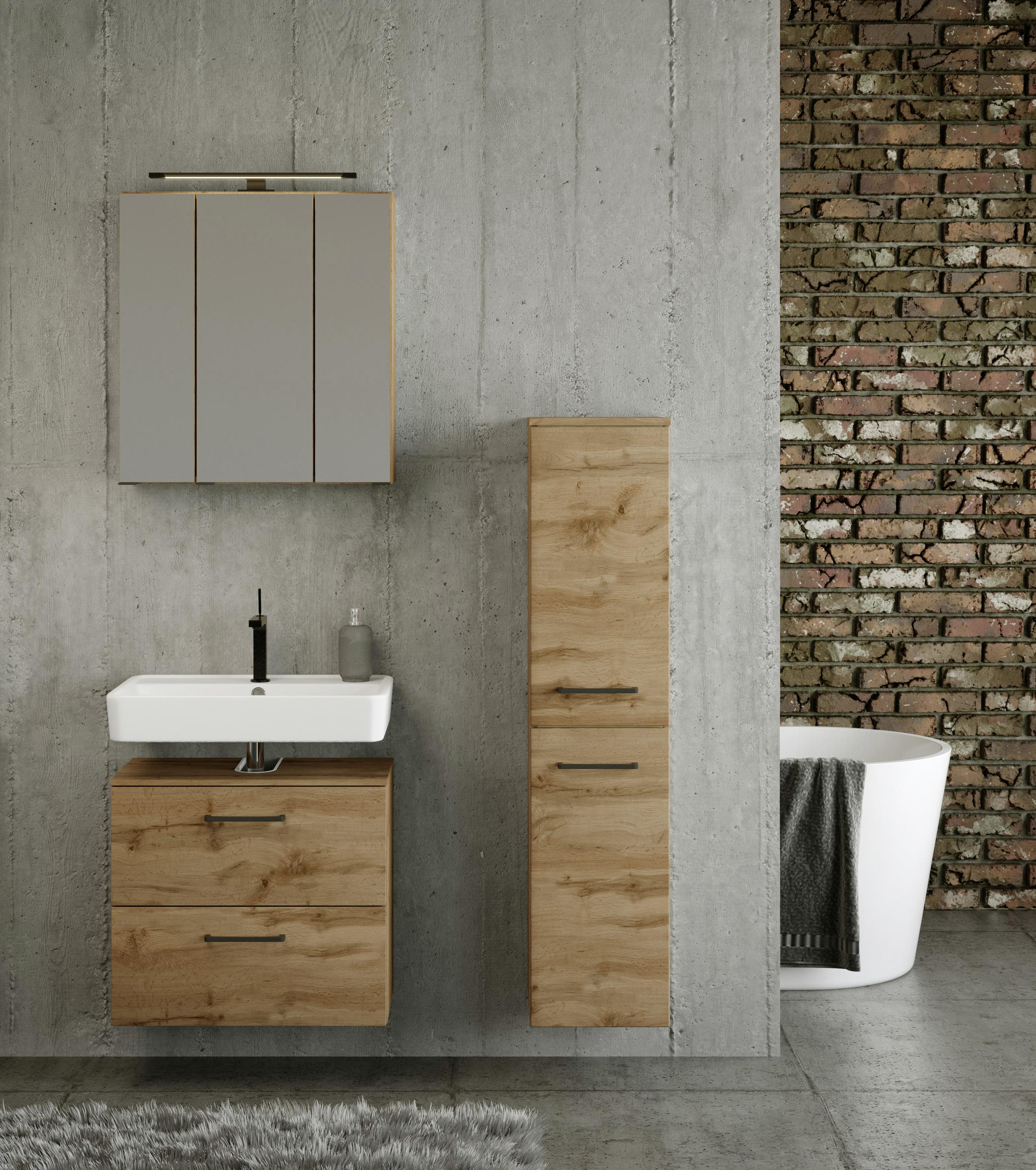 BADEZIMMER Eichefarben - Eichefarben, MODERN, Holzwerkstoff (90cm) - MID.YOU