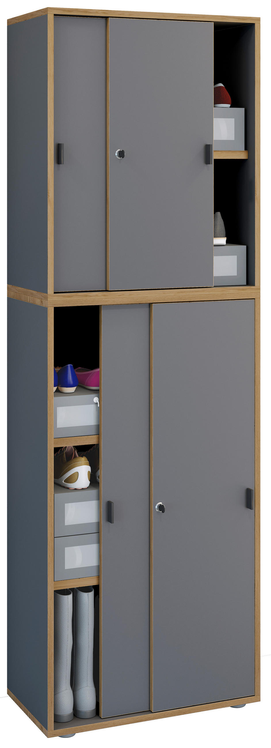 SCHUHSCHRANK  in 60/183/37 cm  - Honigeiche/Anthrazit, Design, Holzwerkstoff/Kunststoff (60/183/37cm) - MID.YOU