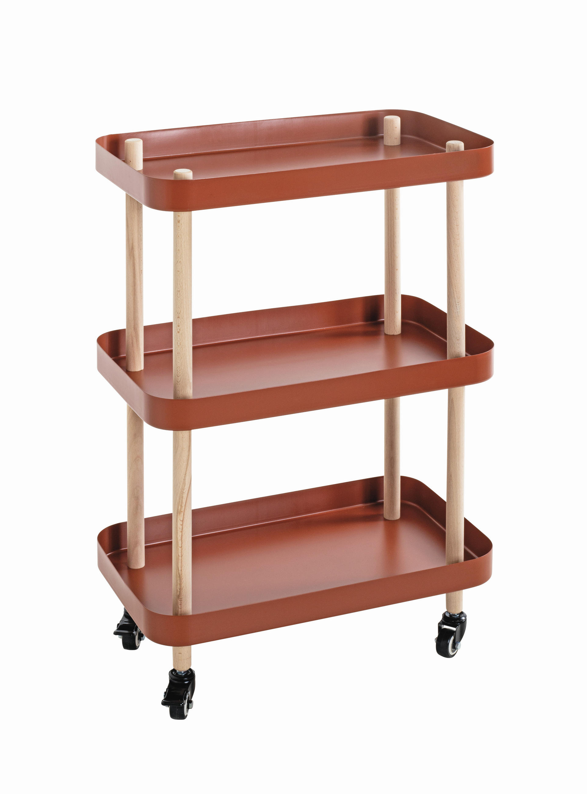 SERVIERWAGEN Buche massiv Naturfarben, Rot, Buchefarben  - Rot/Buchefarben, MODERN, Holz/Metall (50/30/76cm)