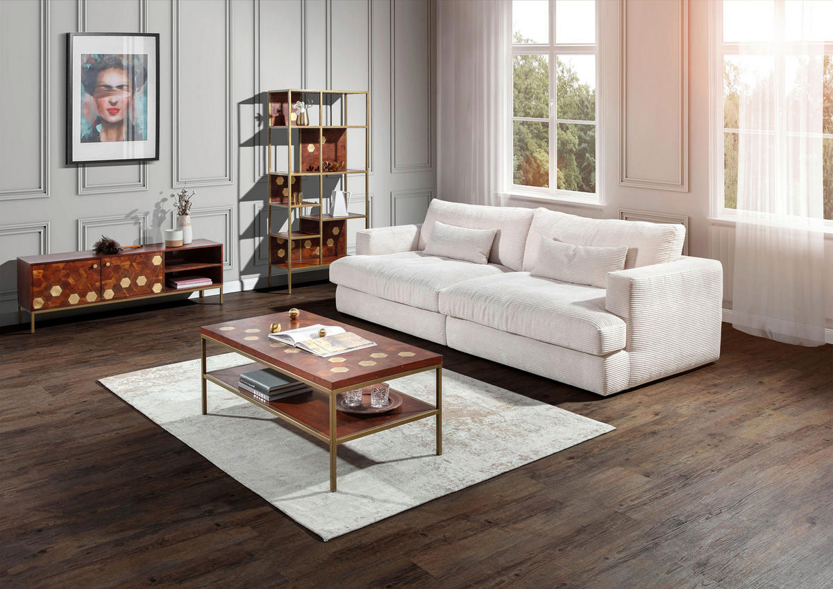 BIGSOFA in Cord Creme  - Weiss/Creme, Romantik / Landhaus, Kunststoff/Textil (270/67/120cm) - Landscape