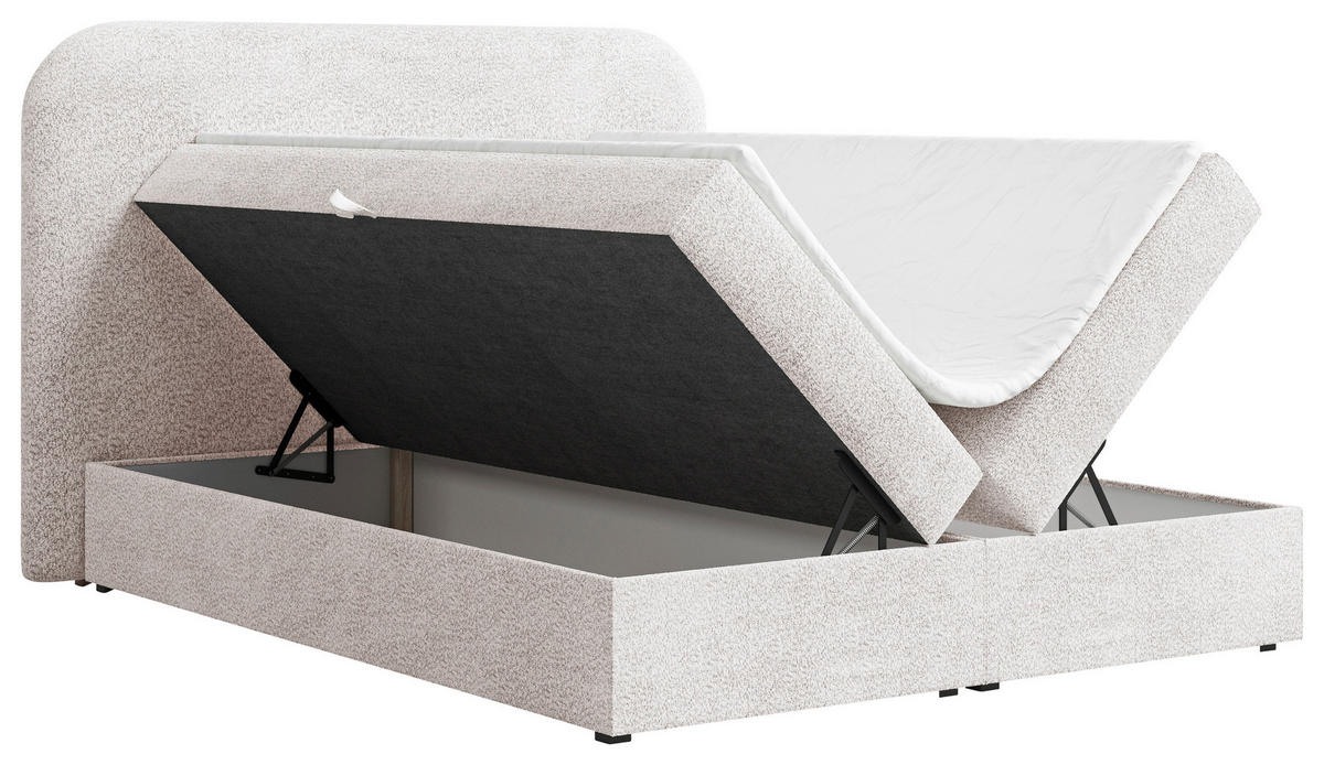 BOXBETT 140/200 cm,  in Elfenbein, Bettkasten, Topper,  - Elfenbein/Schwarz, MODERN, Holz/Kunststoff (140/200cm) - MID.YOU