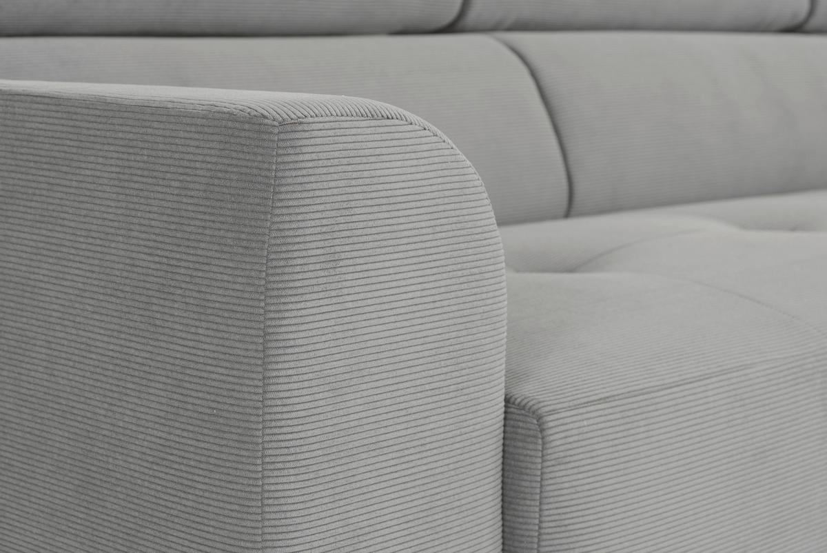 ECKSOFA in Feincord Hellgrau  - Hellgrau/Schwarz, Design, Textil/Metall (280/205cm) - MID.YOU