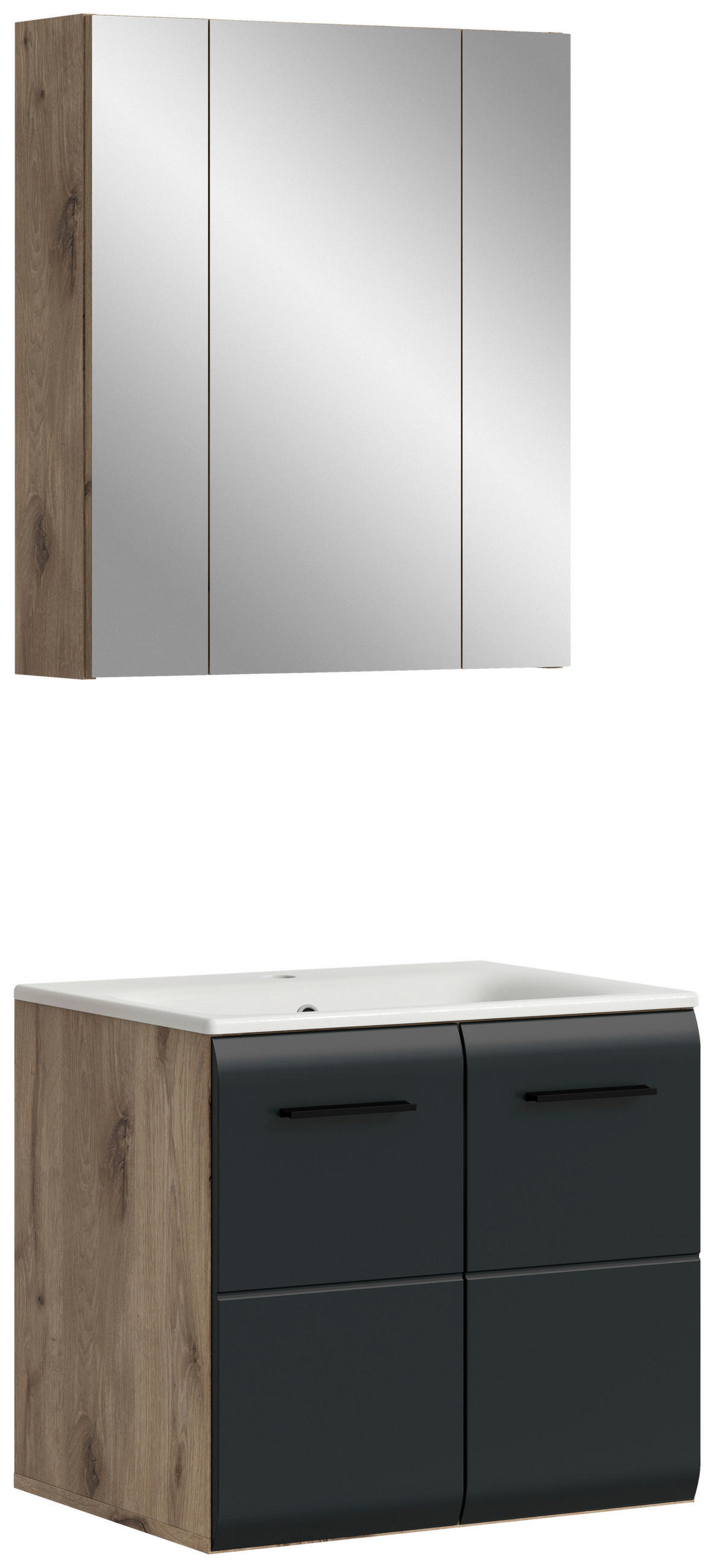 BADEZIMMER 2-teilig  in 60 cm  - Eiche dunkel/Schwarz, Basics, Keramik/Holzwerkstoff (60cm) - MID.YOU