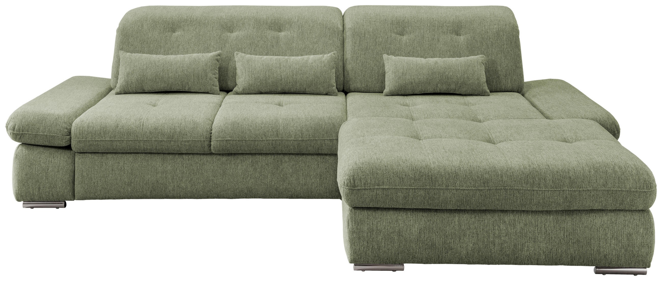 ECKSOFA Grün Chenille  - Chromfarben/Grün, Design, Textil/Metall (300/196cm) - Livetastic