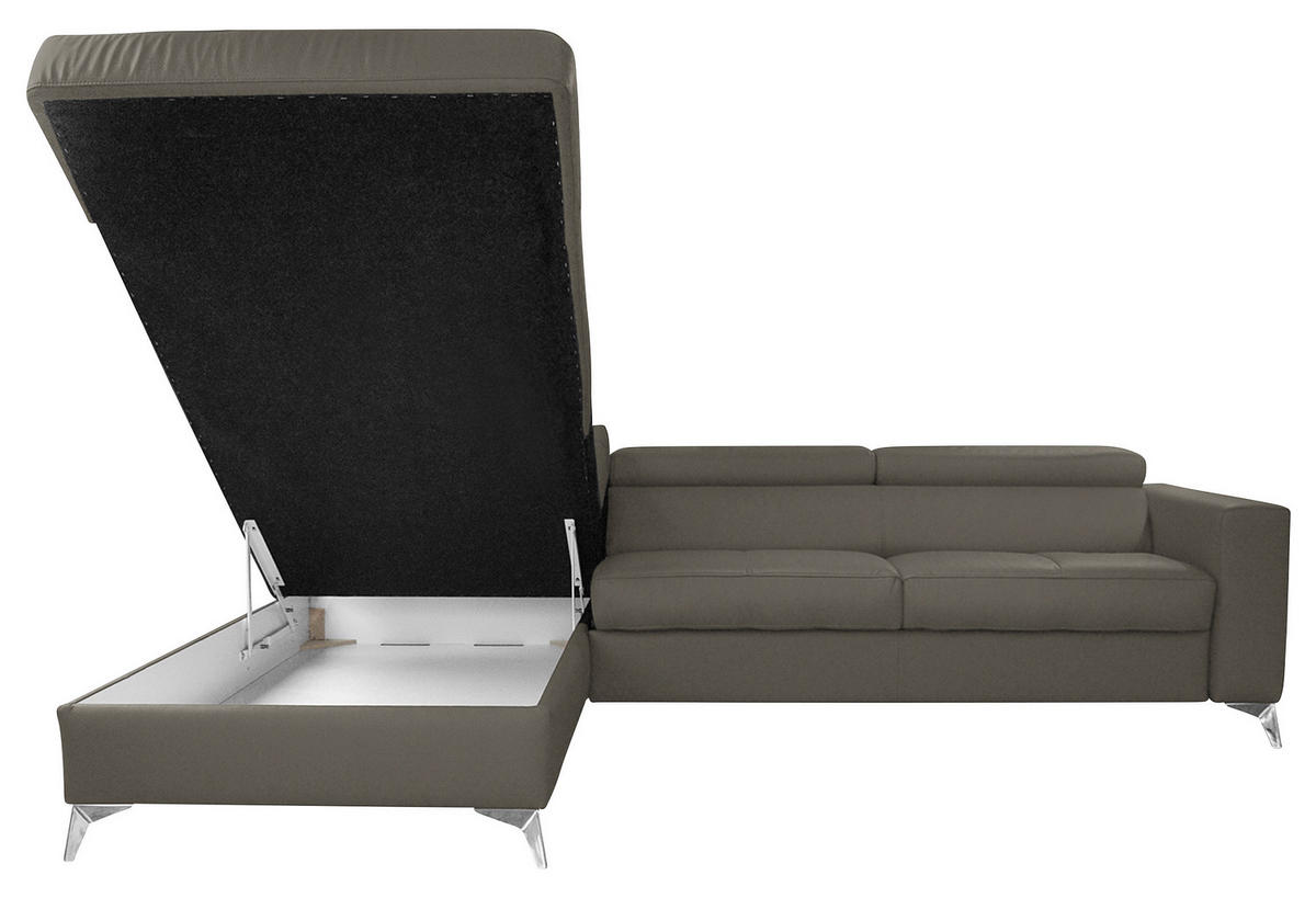 ECKSOFA MONDO Schlammfarben Echtleder Lederlook  - Chromfarben/Schlammfarben, Design, Leder/Textil (208/286cm) - Livetastic