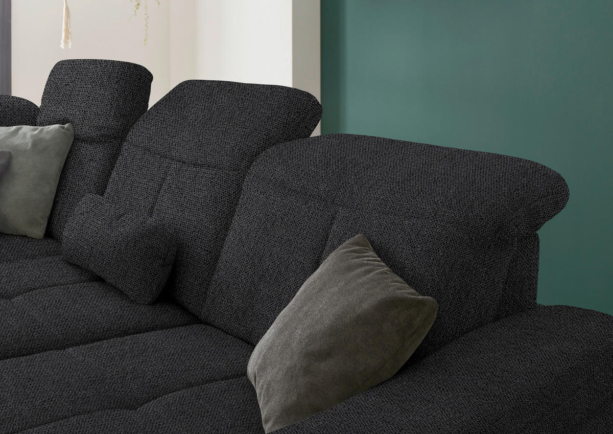 ECKSOFA in Flachgewebe Schwarz  - Wildeiche/Schwarz, Natur, Holz/Textil (243/301cm) - Voleo