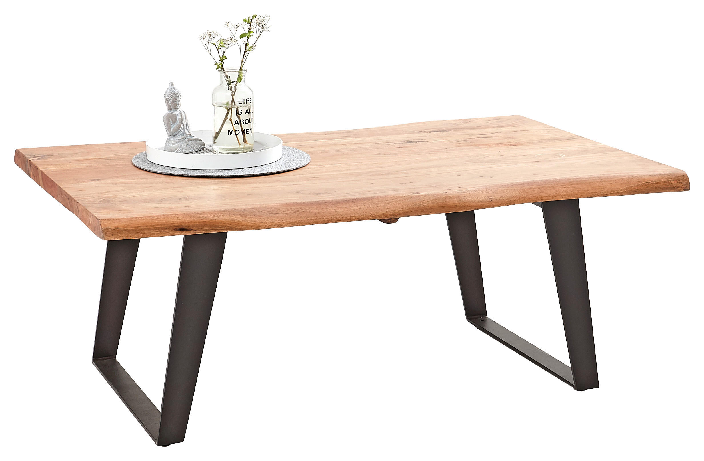 COUCHTISCH 115/70/45 cm Akazie massiv rechteckig Schwarz, Akaziefarben  - Schwarz/Akaziefarben, KONVENTIONELL, Holz/Metall (115/70/45cm) - Carryhome