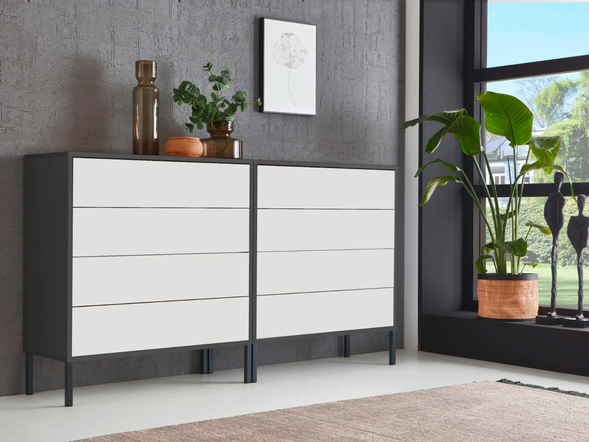 SIDEBOARD 158/86/33 cm  in Anthrazit, Weiß  - Anthrazit/Weiß, MODERN, Holzwerkstoff/Metall (158/86/33cm) - MID.YOU