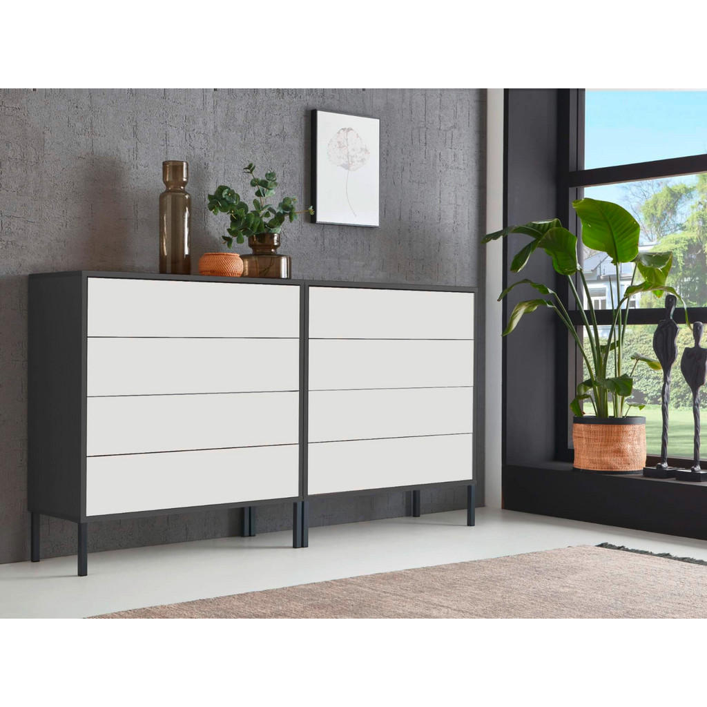 Thumbnail - Mid.you Sideboard Mailand Set 1 + MF, Anthrazit, Weiß, Holzwerkstoff, 8 Schubladen, 158x86x33 cm, erweiterbar, stehend, ...
