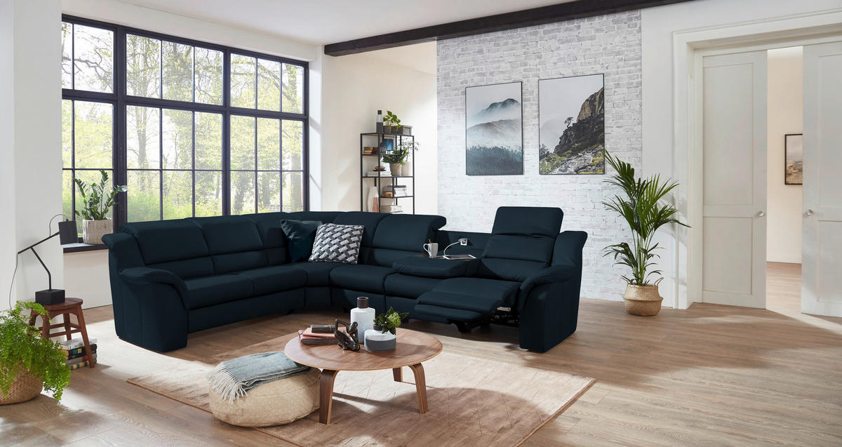 ECKSOFA  in Echtleder Dunkelblau  260/324 cm  - Schwarz/Dunkelblau, KONVENTIONELL, Leder/Kunststoff (260/324cm) - Cantus