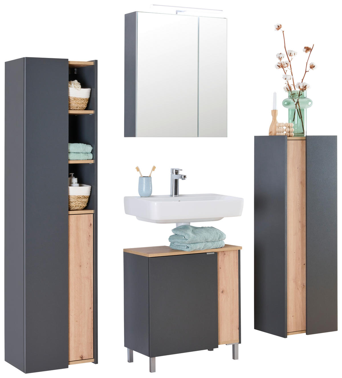 ARMOIRE HAUTE 40,2/160/31,7 cm  - Anthrazit/Eiche Artisan, Basics, Holzwerkstoff (40,2/160/31,7cm) - home24