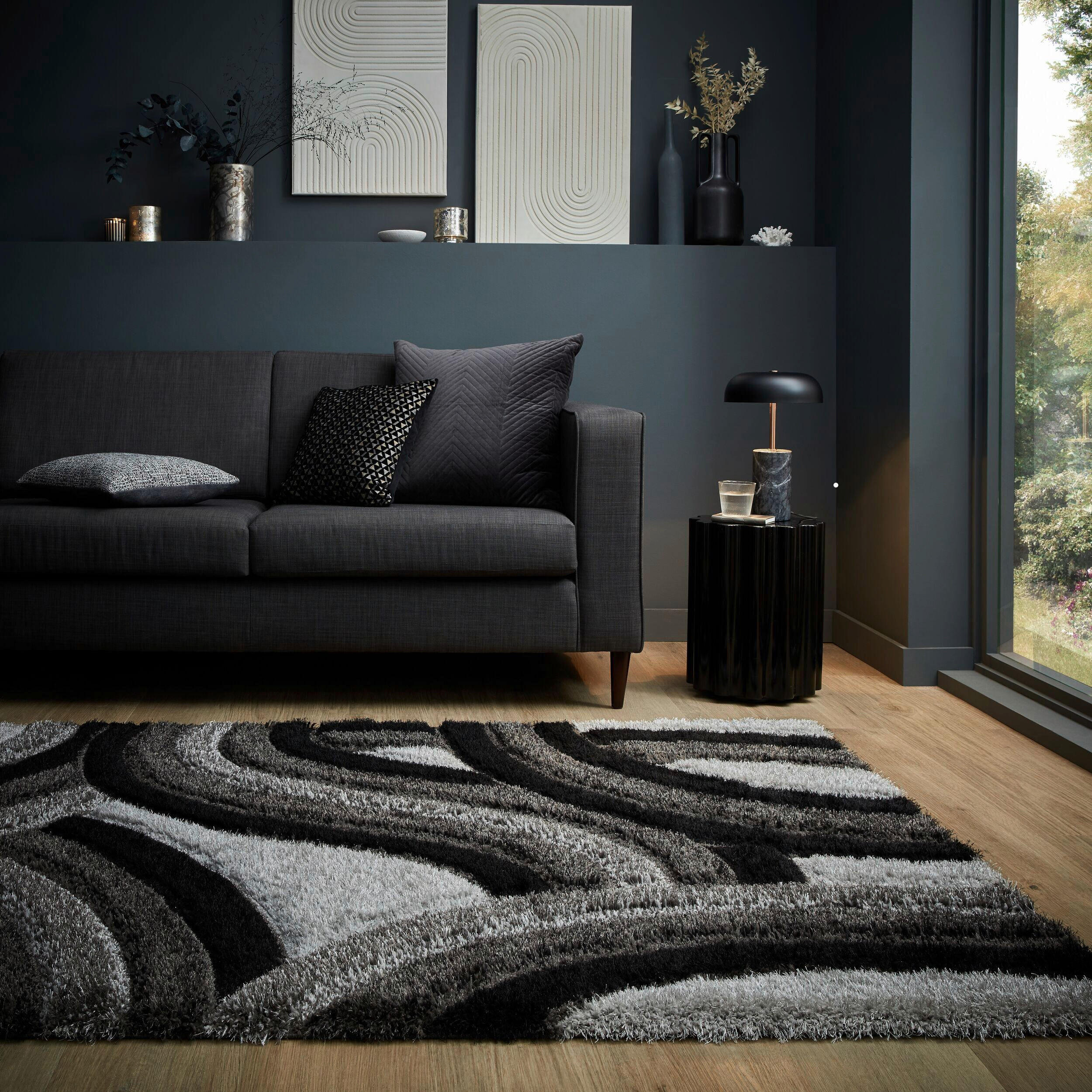 SHAGGY 120/170 cm Velvet Grau, Schwarz  - Schwarz/Grau, Basics, Kunststoff/Textil (120/170cm) - Xora