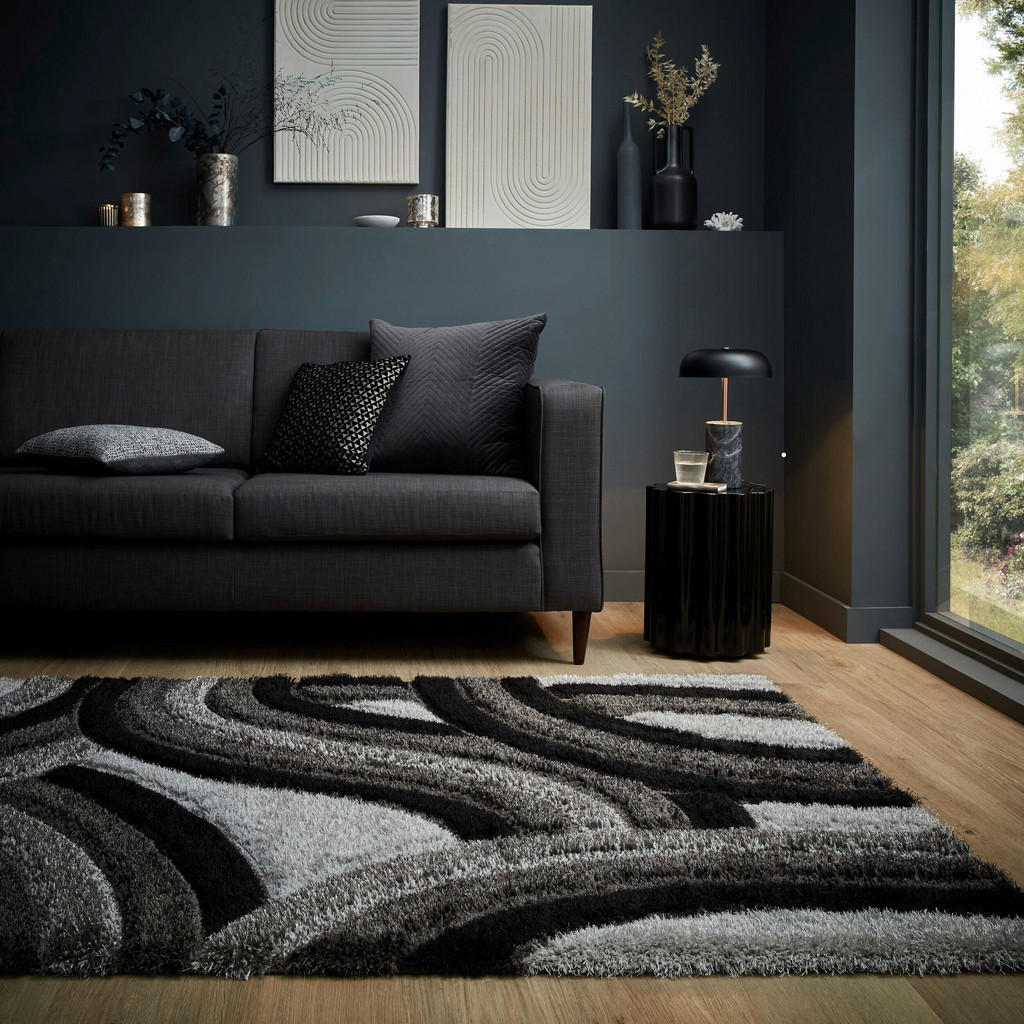 Thumbnail - Xora Shaggy Velvet, Grau, Schwarz, Textil, Struktur, rechteckig, 200x290 cm, für Fußbodenheizung geeignet, in verschiede...