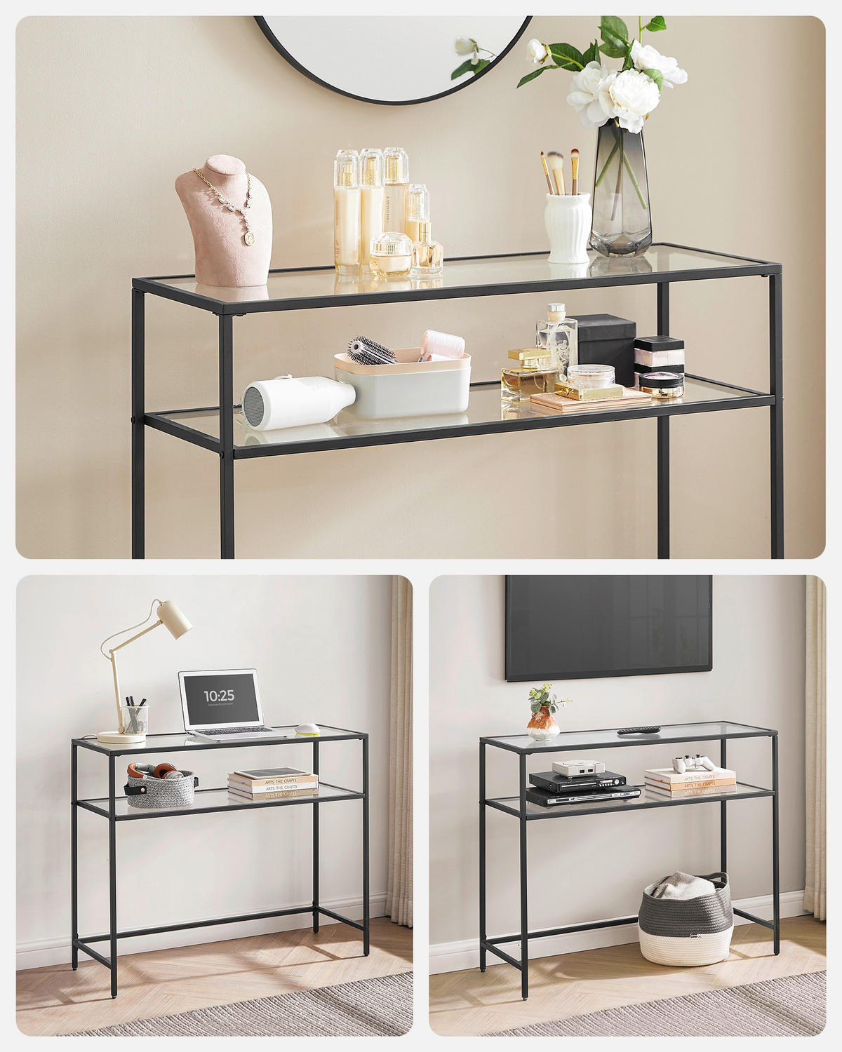 KONSOLENTISCH Schwarz  - Schwarz, Natur, Glas/Metall (100/35/80cm) - Boxxx