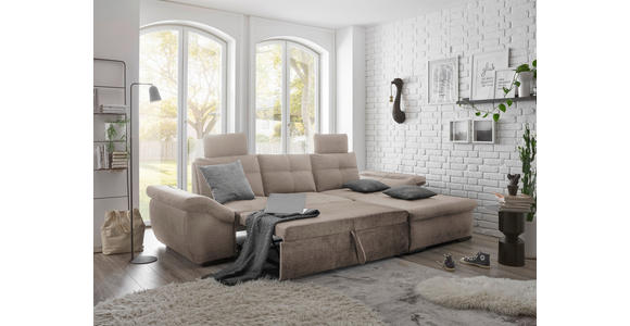 ECKSOFA  in Mikrovelours Creme  - Creme/Schwarz, KONVENTIONELL, Kunststoff/Textil (275/170cm) - Carryhome