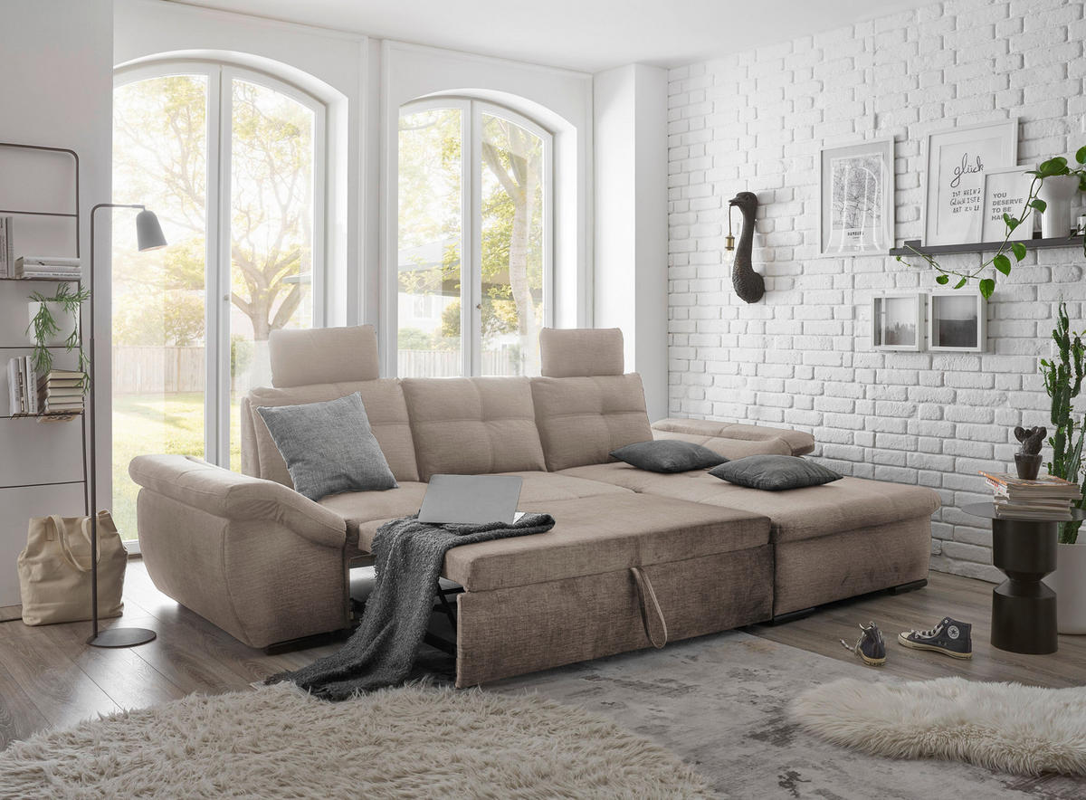 ECKSOFA in Mikrovelours Creme  - Creme/Schwarz, Konventionell, Kunststoff/Textil (275/170cm) - Carryhome